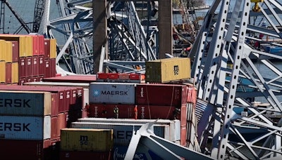 Containers being removed from Dali in Baltimore Harbor