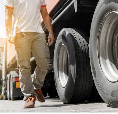 Man walking next to a big rig