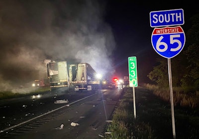Two trucks on fire on I-65 in Indiana