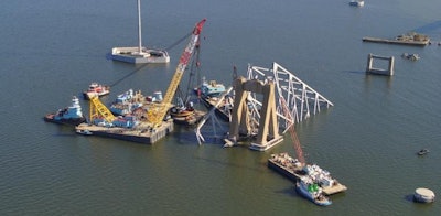Removing wreckage of collapsed Francis Scott Key Bridge in Baltimore