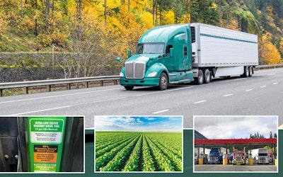 Tractor-trailer on highway and renewable diesel images