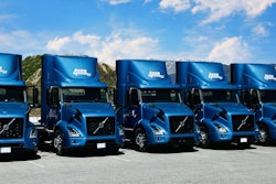 Line of Volvo electric trucks