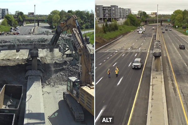 Before and after photos of damage to I-95