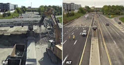 Before and after photos of damage to I-95
