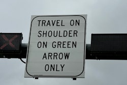 Sign allowing travel on shoulder of part of I-95