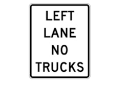 Left Lane No Trucks sign
