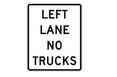 Left Lane No Trucks sign