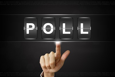 Finger pointing to 'Poll' on black background
