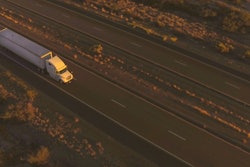 Big rig on highway from above