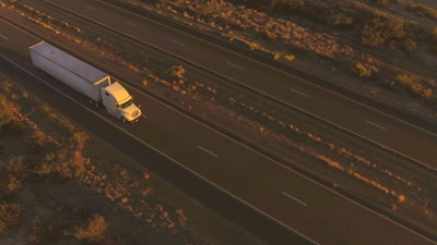 Big rig on highway from above