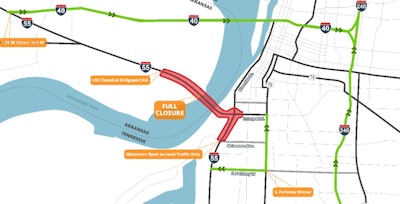 Map of I-55 bridge detour