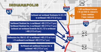 Section of map showing I-465 closings