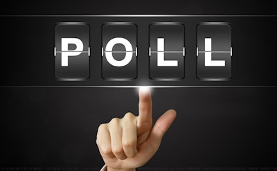 'POLL' in white on black background wiht finger pointing to it