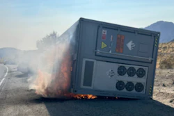 Buring trailer loaded with lithium-ion batteries