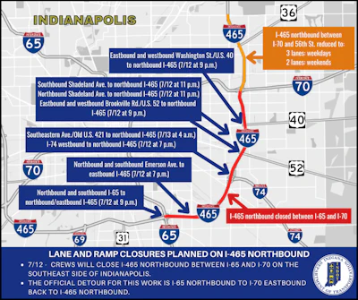 Map of I-465 closing