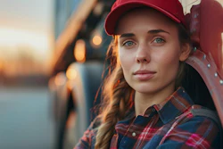 Woman driver next to her truck (AI generated)