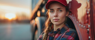 Woman driver next to her truck (AI generated)