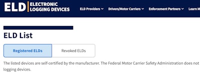 Header from FMCSA list of registered devices