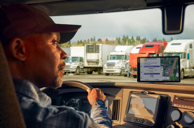 Trucker using GPS navigator