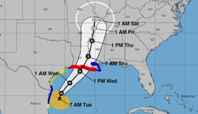 Weather service map of Francine
