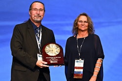 2023 Driver of the Year Joe Mondor (left) and Melissa Dixon (right), of the North Dakota Motor Carrier Association Board of Directors, at the annual NDMCA convention in Grand Forks