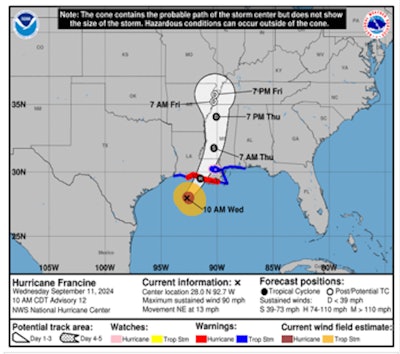 Path of Hurricane Francine
