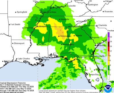 Hurricane Francine rainfall