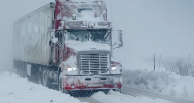Tractor-trailer in snow
