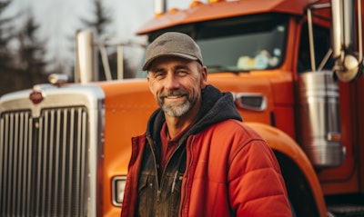 Trucker in front of truck (AI generated)