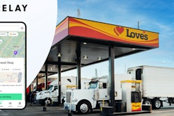 Tractor-trailers at Love's fuel island