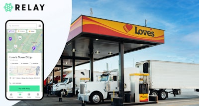 Tractor-trailers at Love's fuel island