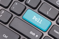 'Poll' in white on blue computer key