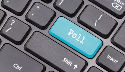 'Poll' in white on blue computer key