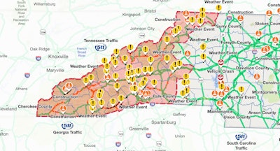 Tennessee DOT highway closing map