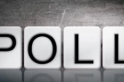 'Poll' in black letters on white tiles