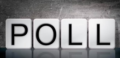'Poll' in black letters on white tiles
