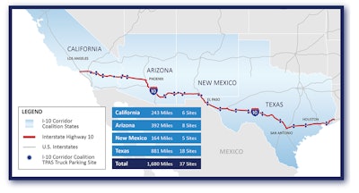 Map of I-10 in the southwest