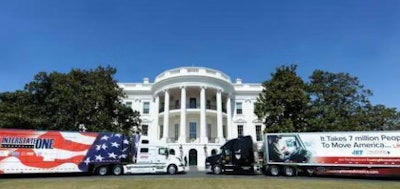 Tractor-trailers on White House South Lawn