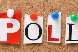 Letter tacked to bulletin board spell out 'Poll'