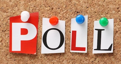 Letter tacked to bulletin board spell out 'Poll'
