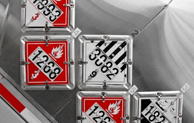 Haz Mat placards on tank truck