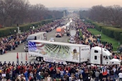 Trucks delivering wreaths to Arlington National Cemetery