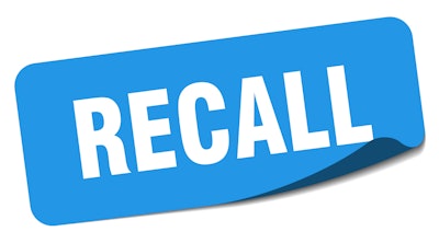 'Recall' in white letters on blue background