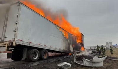 Burning tractor-trailer
