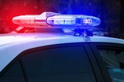 Red and blue lights on top of police car