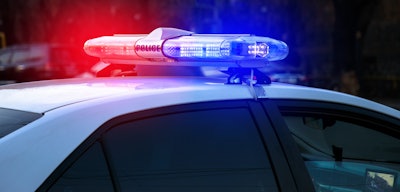Red and blue lights on top of police car