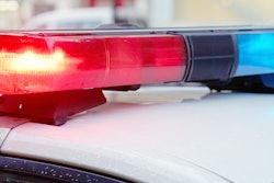Red and blue lights on top of police car