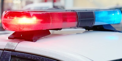 Red and blue lights on top of police car