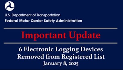 FMCSA graphic warning 6 ELDs removed from registered list