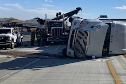 Tractor-trailer on its side in California
